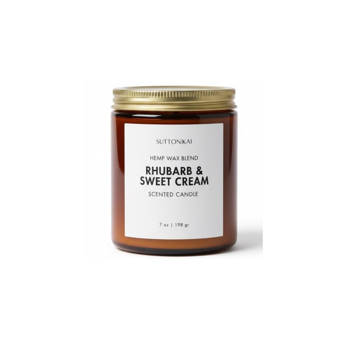 Candle jar with Rhubarb and Sweet Cream on a white background