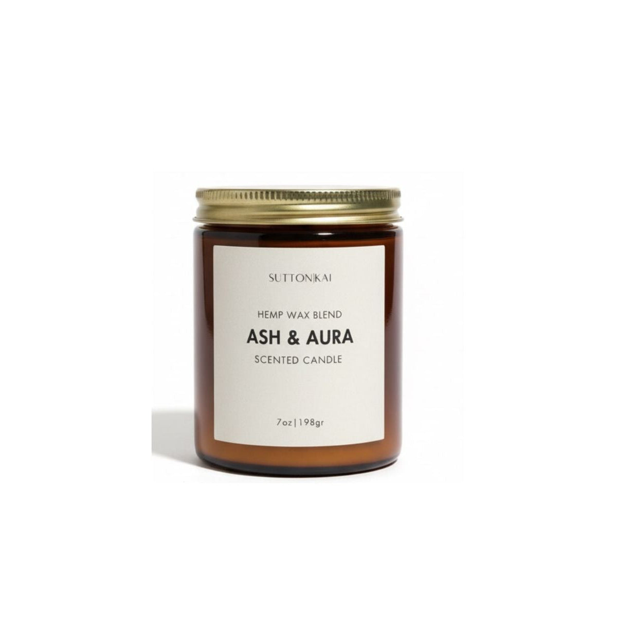 candle jar with Ash and Aura on a white background