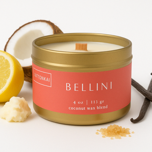 Bellini Coconut Wax Candle  | 4oz Gold Travel Tin