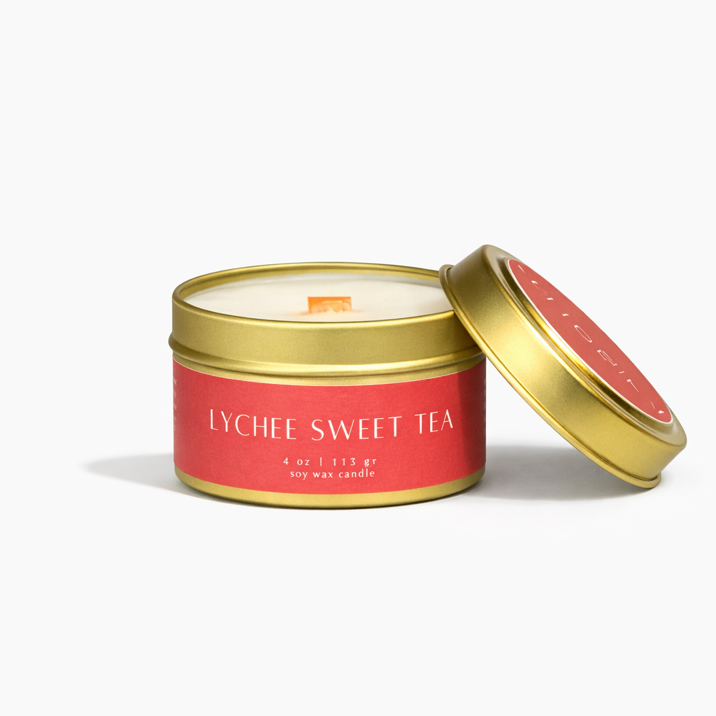 Lychee Sweet Tea Wooden Wick Candle | Fresh Floral & Tea Scent