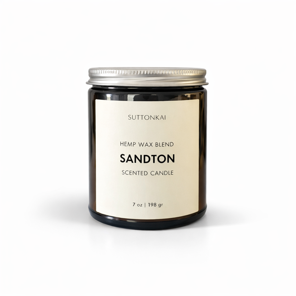Suttonkai Sandton scented candle with hemp wax blend on a white background