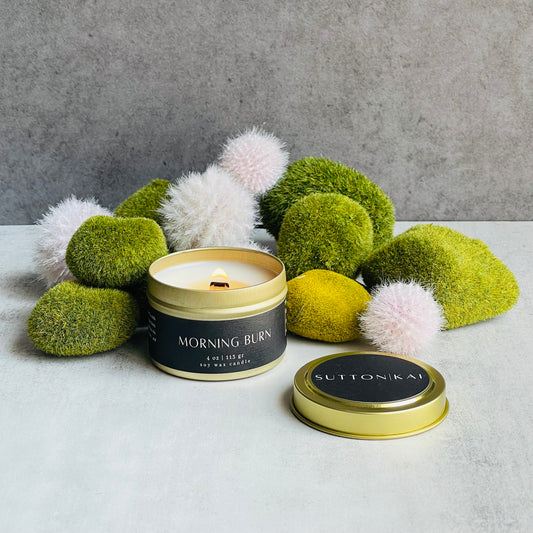 Morning Burn Soy Wax Candle | 4oz Gold Travel Tin