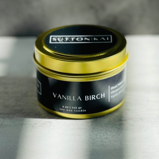 Vanilla Birch Soy Candle  | 4oz Gold Travel Tin