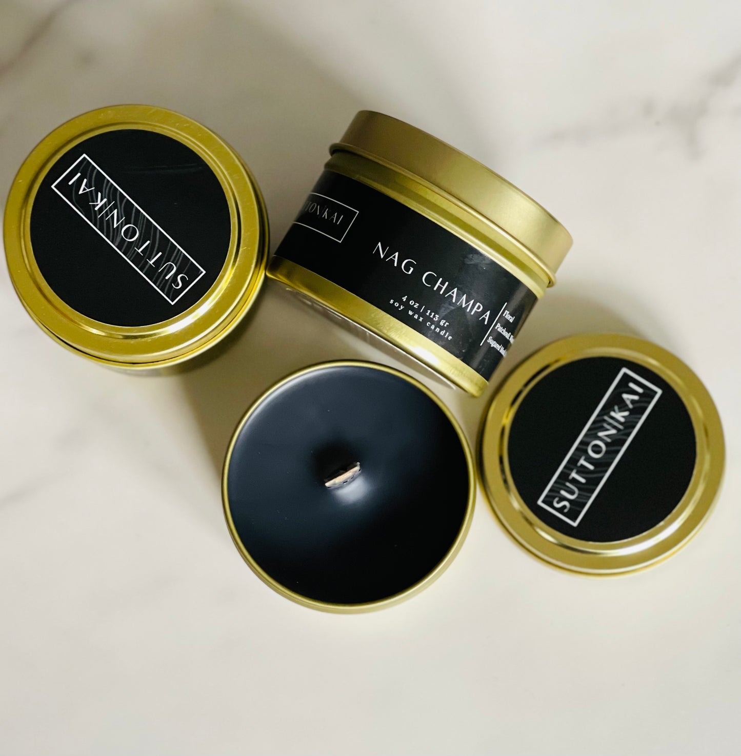 Nag Champa Soy Candle  | 4oz Gold Travel Tin Soy Candle
